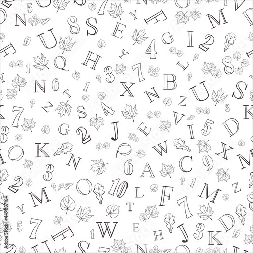 seamless pattern with numbers and letters, handmade seamless pattern