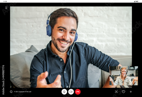 Business people on a work video call from home.