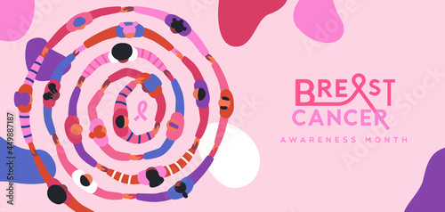 Breast Cancer month people holding hands banner