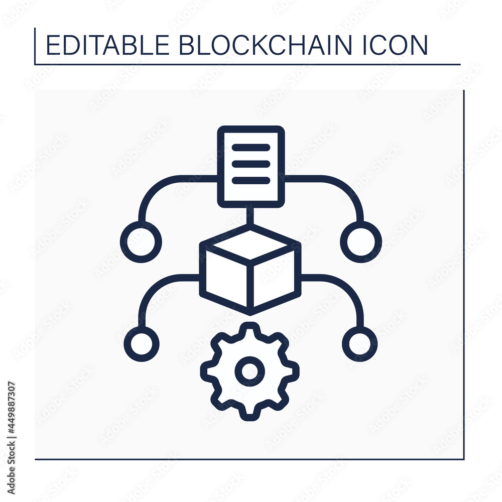 Algorithm line icon. Cryptocurrency services and instructions. Virtual wallet. Digital money, finance system. Digital asset. Isolated vector illustration. Editable stroke Algorithm line icon. Cryptocurrency services and instructions. Virtual wallet. Digital money, finance system. Digital asset. Isolated vector illustration. Editable stroke