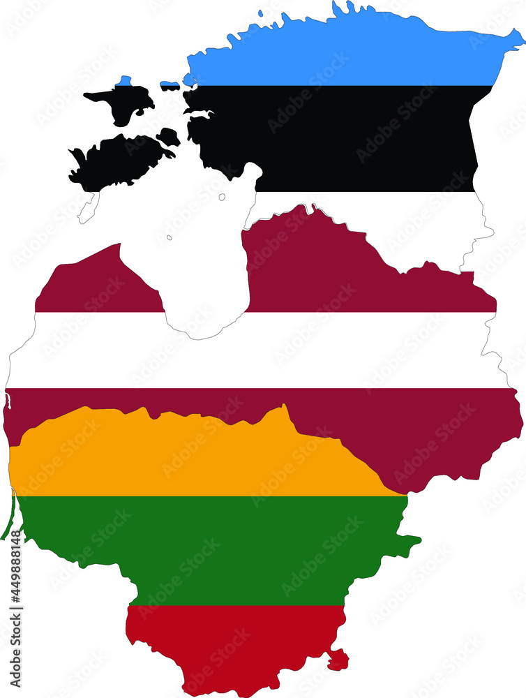Map of Baltic countries with national flag - obrazy, fototapety, plakaty 