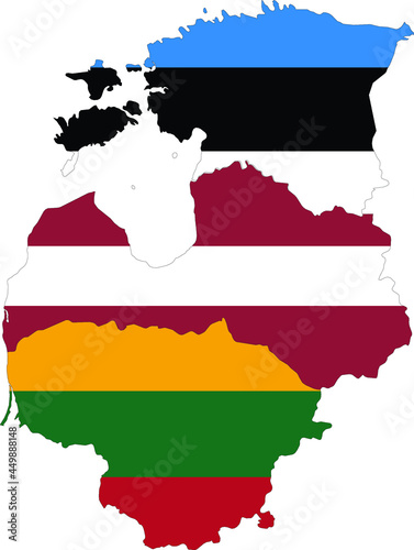 Map of Baltic countries with national flag