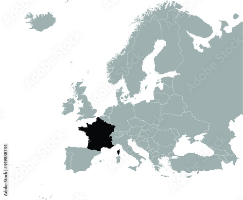 Black Map of France on Gray map of Europe 