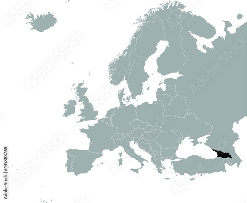 Black Map of Georgia on Gray map of Europe 