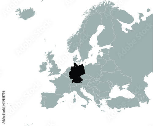 Black Map of Germany on Gray map of Europe 