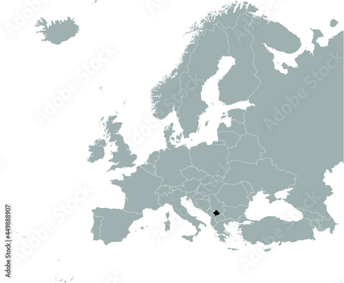Black Map of Kosovo on Gray map of Europe 