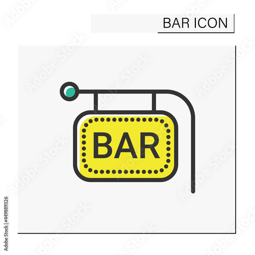 Bar sign color icon. Bright neon signboard. Advertisement, pointer. Night luminous billboard. Cocktail party and drinking establishment concept. Isolated vector illustration
