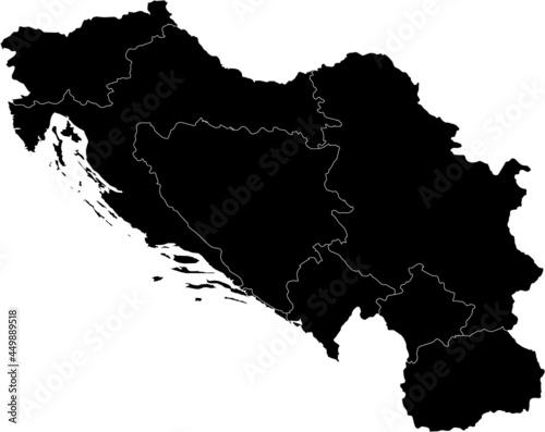Black Map of Former Yugoslavia countries  