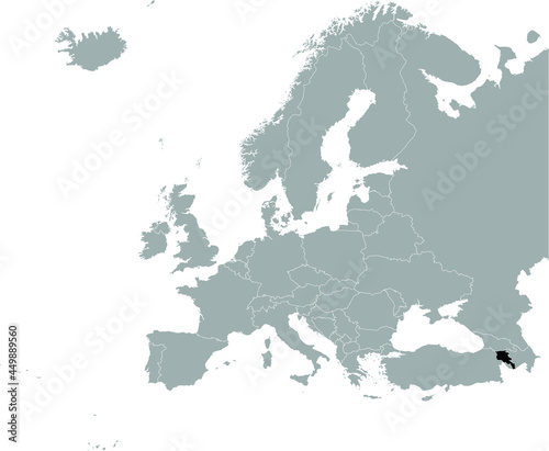Black Map of Armenia on Gray map of Europe 