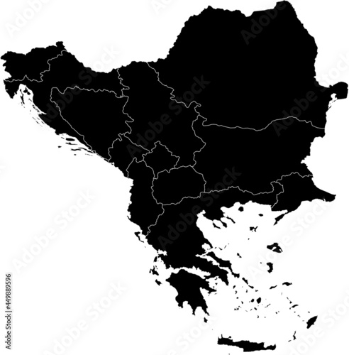 Black Map of Balkan peninsula countries 