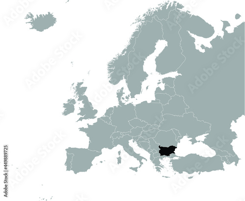 Black Map of Bulgaria on Gray map of Europe 