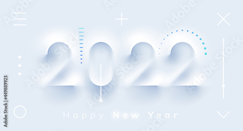 Happy New year neumorphism liquid paper or plastic numbers with shadow isolated. Vector illustration greeting invitation card design element. 2022 Christmas holiday celebration poster banner