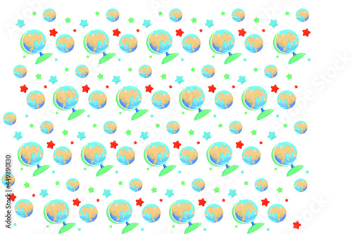vector pattern on a school theme, the beginning of studies in September. Globe as a symbol of world knowledge