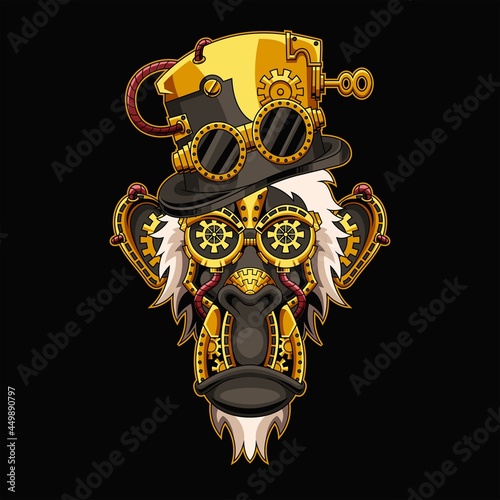 Monkey Steampunk Illustration and tshirt design