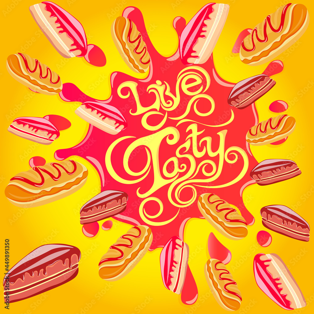 Mega splash of fast and delicious food that you will only love, vector illustration on background Mega splash of fast and delicious food that you will only love, vector illustration on background