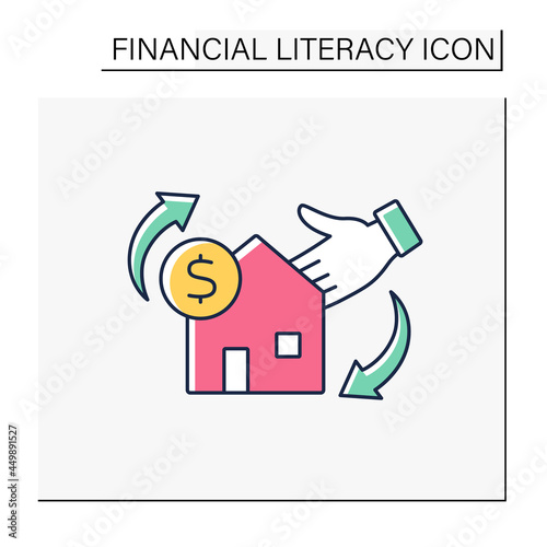 Invest color icon. Real-estate purchases and refinances. Buying buildings. Investition in profitable business.Financial literacy concept. Isolated vector illustration