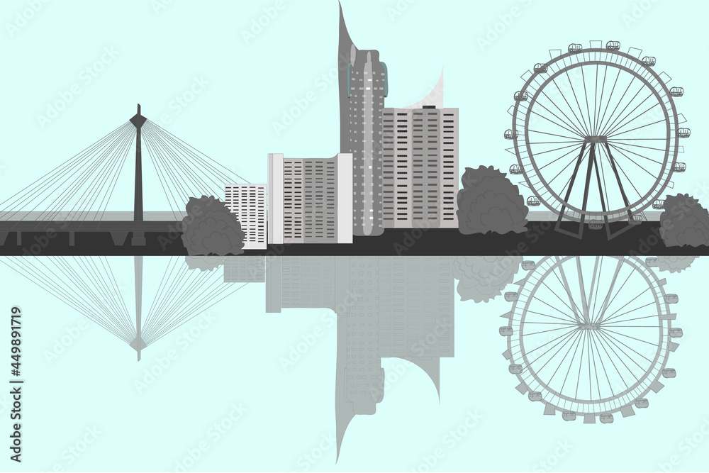 Fototapeta premium Vienna Austria city skyline silhouette: Viennese Ferri wheel, skyscrapers and other buildings for a banner, postcard or poster, illustration.