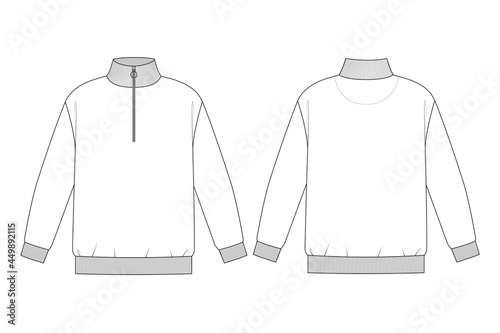 Fashion technical drawing of men's sweatshirt with zip