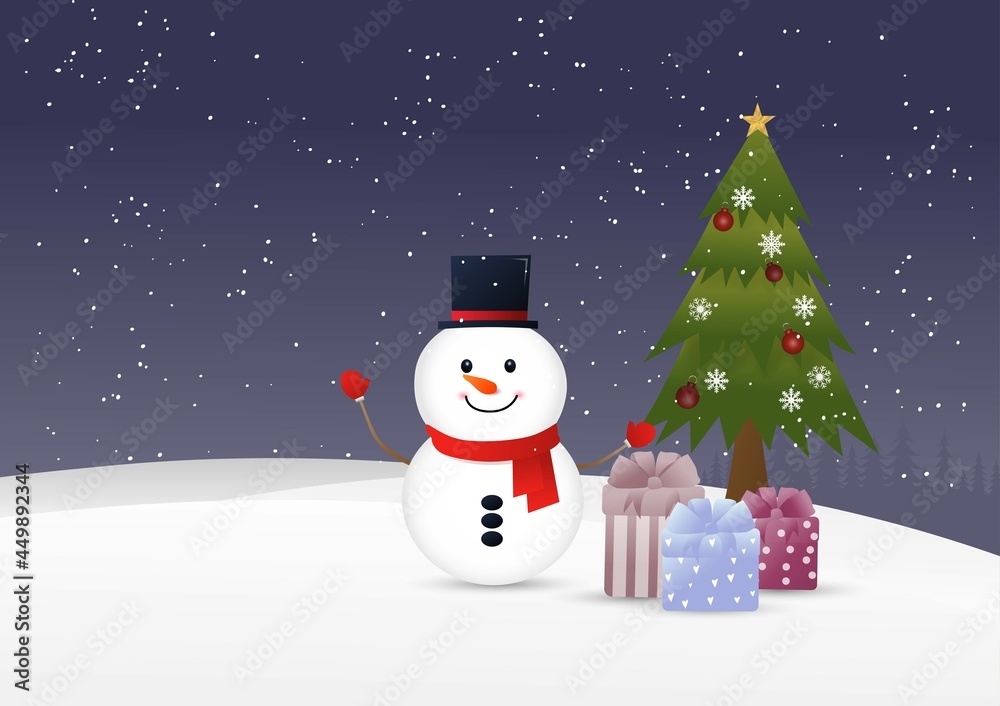 Snowman and Christmas gifts on winter background Snowman and Christmas gifts on winter background
