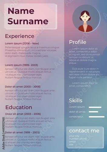 Simple flat purple glassmorphism cv resume template