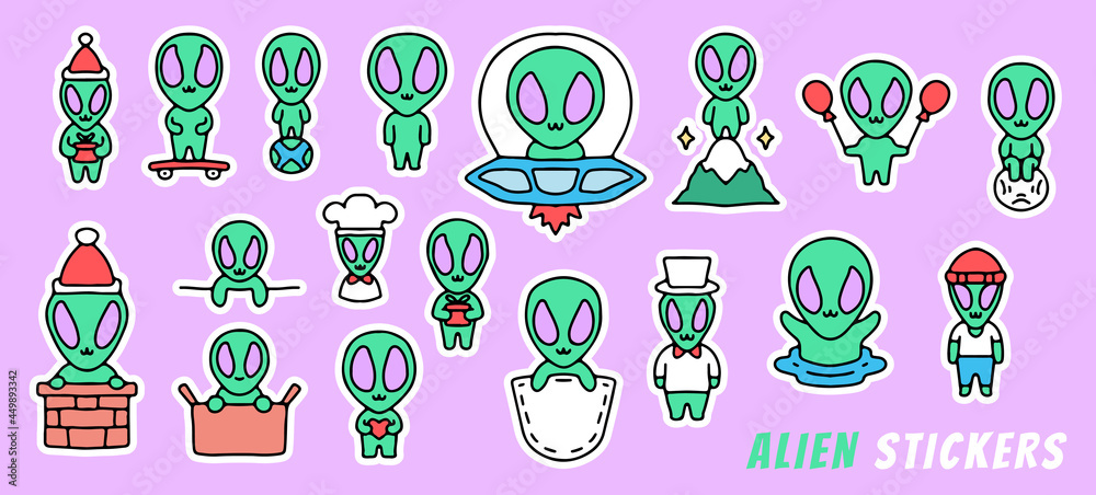 Fototapeta premium collection of cute alien cartoon, illustration for stickers and t shirt.
