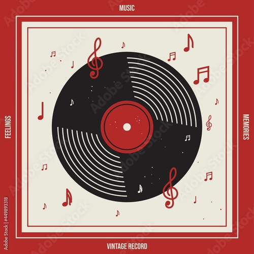 Vintage music record vinyl with note vector illustration
