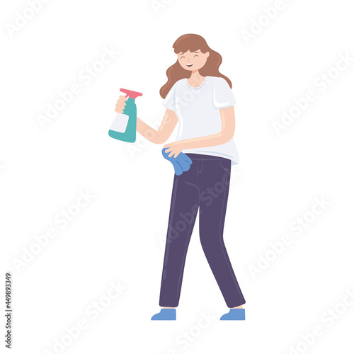 girl holding bottle detergent