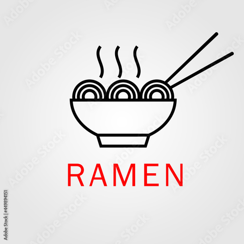 Japanese noodle logo on white background. Ramen restaurant sign symbol. vector illustration in flat style modern design. Ramen logo in linear style