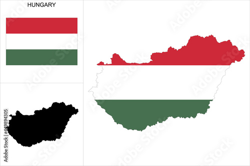 Carte de Hongrie avec fond drapeau hongrois - Carte sous forme de motif noir et drapeau hongrois disponibles séparément