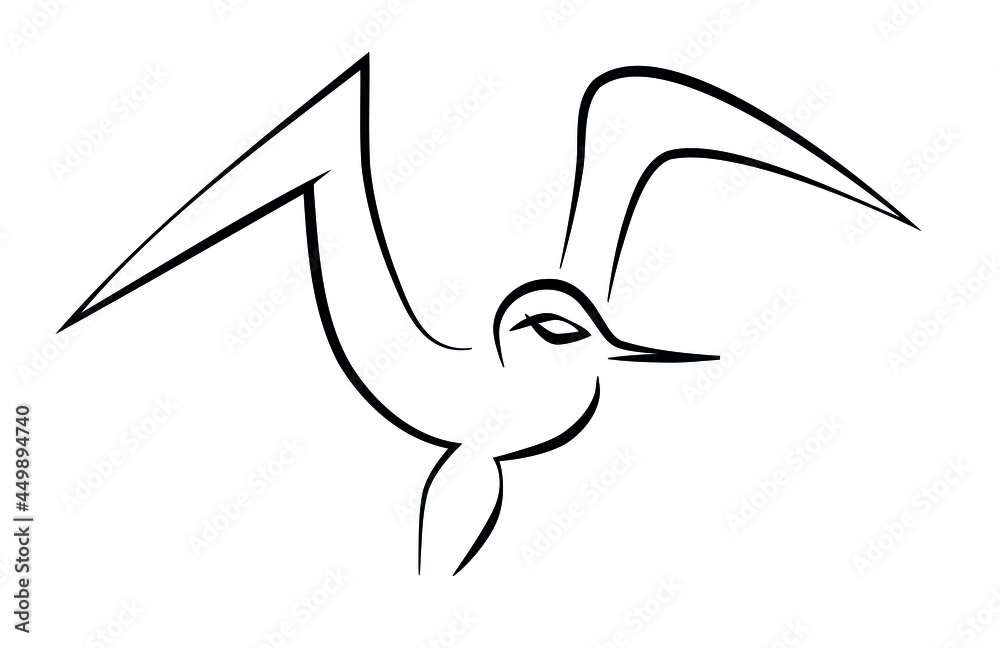 Obraz premium Small seagull seabird in black lines on white background for logo, icons