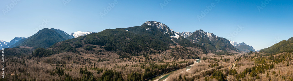 Aerial panorama image by drone of the Cascade mountains in Washington State