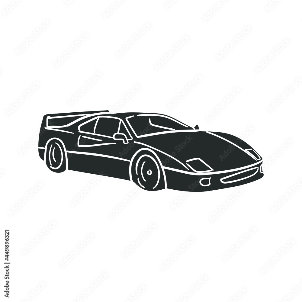 Luxury Car Icon Silhouette Illustration. Sport Vehicle Vector Graphic Pictogram Symbol Clip Art. Doodle Sketch Black Sign.