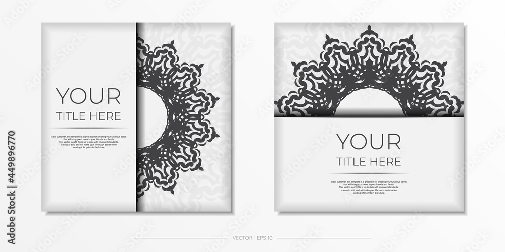White postcard template with black patterns. Vector