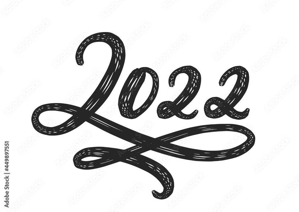 2022 hand drawn number isolated on white. Textured 2022 logo as card, postcard, calendar, promotion, sale design template 2022 hand drawn number isolated on white. Textured 2022 logo as card, postcard, calendar, promotion, sale design template
