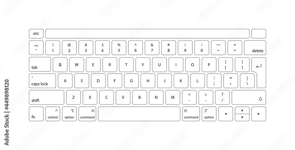 Keyboard of computer, laptop. Modern key buttons for pc. White keyboard isolated on white background. Icons of control, enter, qwerty, alphabet, numbers, shift, escape. Realistic mockup. Vector - obrazy, fototapety, plakaty 
