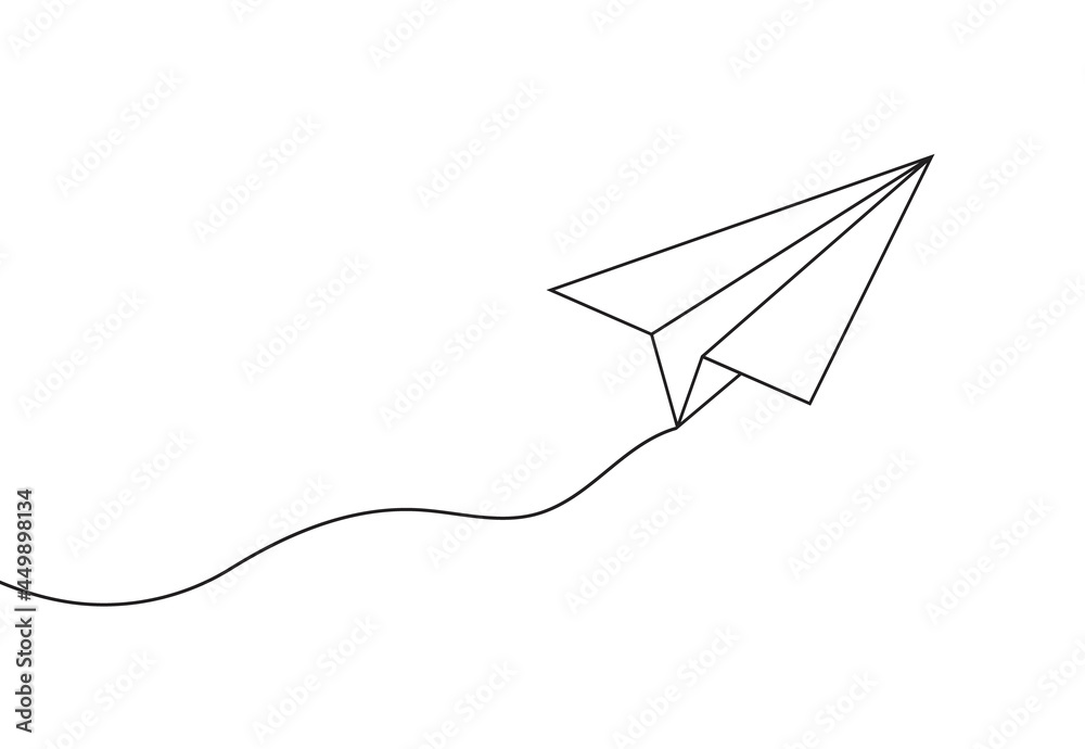 Paper line plane. Sketch of airplane with path. Icon of paper aeroplane for travel, dream, letter and startup. Outline illustration for email, aviation, mail, tourism. Send of envelope to fly. Vector Paper line plane. Sketch of airplane with path. Icon of paper aeroplane for travel, dream, letter and startup. Outline illustration for email, aviation, mail, tourism. Send of envelope to fly. Vector