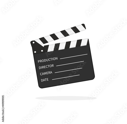 Movie clapper board. Slate of clapperboard. Director of film. take video with clapboard. Movie clapper isolated. Action for production of film. Art of hollywood on cinema. Equipment for video. Vector