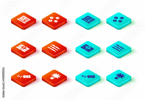Set Medicine bottle and pills, Marijuana or cannabis plant pot, Stacks paper money cash, Cocaine heroin drug, tablet and Buying drugs online laptop icon. Vector