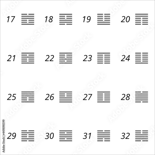 I ching hexagrams set from book of changes, 17-32 human design gates. For presentation, educational materials. Vector  illustration photo