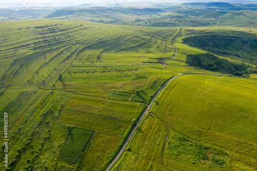 Above view of countryside road, aerial view