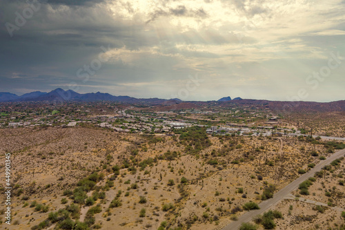 Panorama near mountain desert landscape scenic aerial view of a suburban settlement