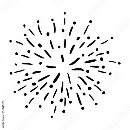 Vintage sunburst hand drawn icon. Isolated on white firework doodle design element.