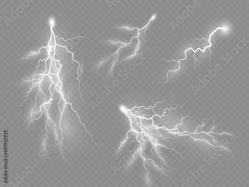 Set of zippers, thunderstorm and effect lightning.