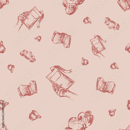 Engraved hand draw book pattern. Old style vintage pattern. Background, wallpaper, textile pattern