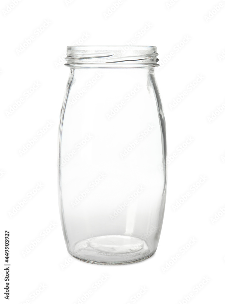 Empty glass jar isolated on white background. Kitchen utensil concept Empty glass jar isolated on white background. Kitchen utensil concept