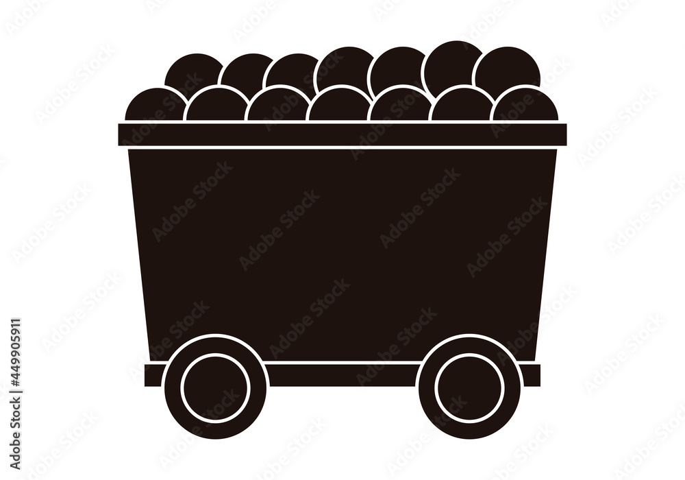 Icono negro de una vagoneta llevando carbón. Icono negro de una vagoneta llevando carbón.