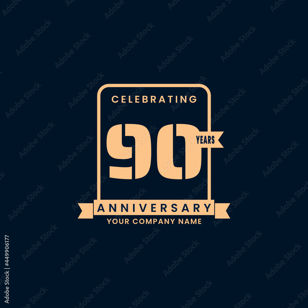 Gold modern 90 year anniversary logo. birthday. Celebration. Celebrating. element. Tape