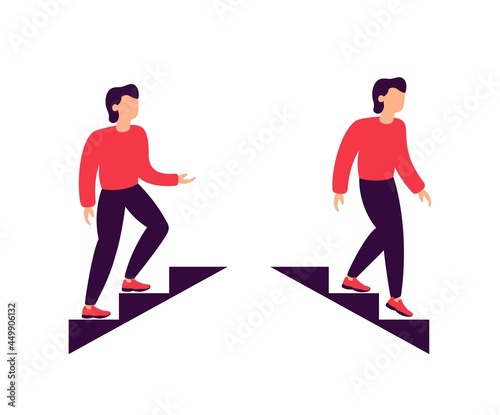 people on the stairs, a man walks up and down the stairs