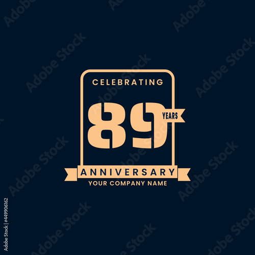 Gold modern 89 year anniversary logo. birthday. Celebration. Celebrating. element. Tape