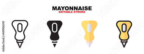 Outline, glyph black, flat color and filled line color, icon symbol set, mayonnaise concept, Isolated vector design, editable stroke